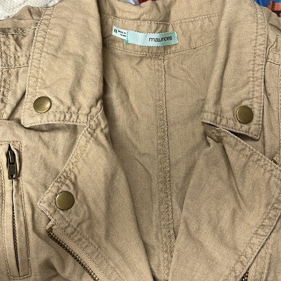 Khaki Tan Linen Moto Vest Jacket Maurices Boho Coat XS S Top Vintage Cute Kawaii - Picture 2 of 6